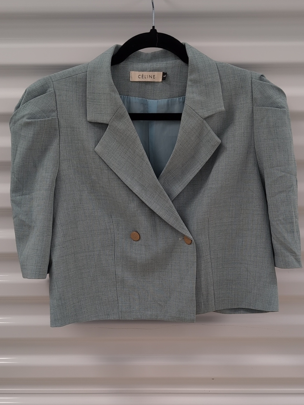 Celine Light Blue Cropped Double-Breasted Blazer Gold Buttons Women's Large VTG